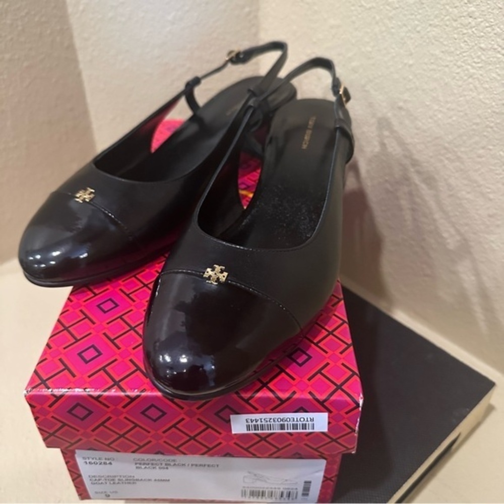 Tory Burch Black 45MM Logo-Detailed leather Cap-Toe Pumps
